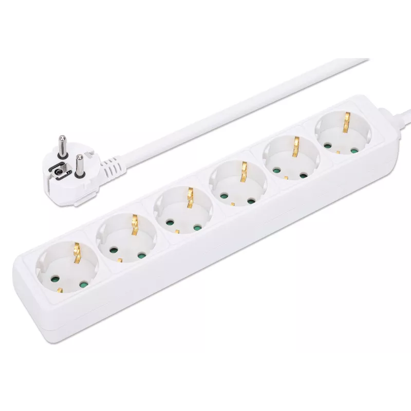 Manhattan Power Distribution Unit EU (2-polig), x6-fach/Ausgang, 2m Kabel, 16A, Weiß, Verlängerungsleitung, PDU, Steckdosenleiste, Drei Jahre Garantie