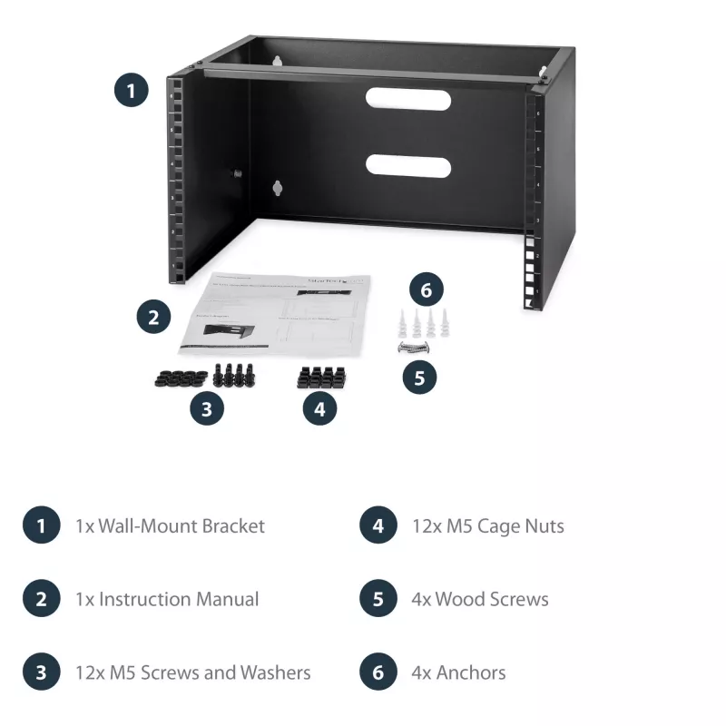 StarTech.com 6U Wandmontage-Netzwerkschrank - 14 Zoll tief (Low Profile) - 19 Zoll Patchpanel-Halterung für flache Server- und IT-Geräte, Netzwerk-Switches - 20 kg Tragfähigkeit, Schwarz