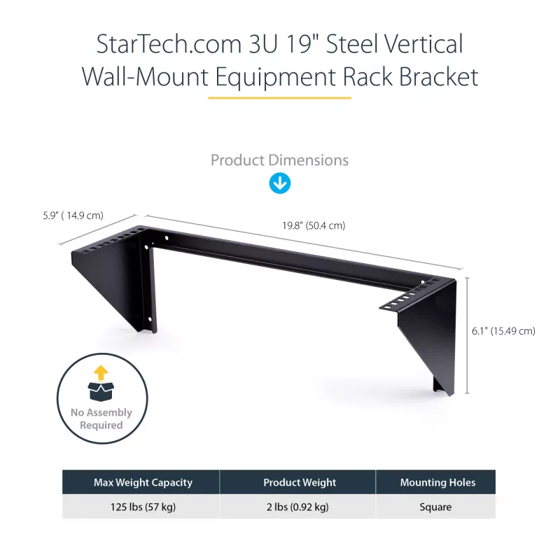 StarTech.com 3U 19” Wandmontage-Vertikalrackhalterung, Wandmontage-Patchpanelhalterung für Daten-/AV-/IT-/Computergeräte, 3U-Rack für Schrank oder Serverraum, Tragfähigkeit 150 lb (68 kg)