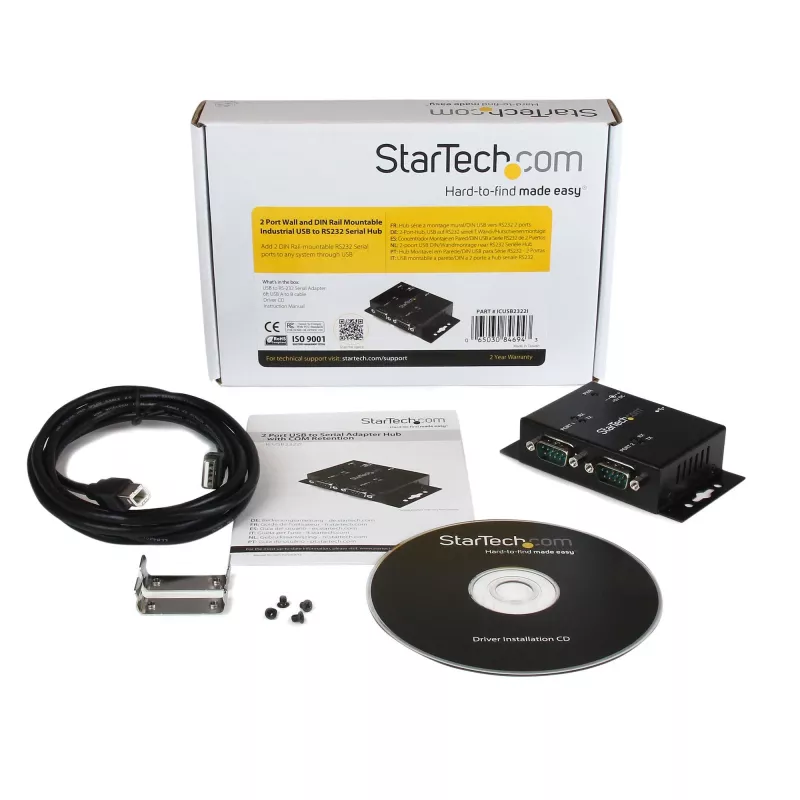 StarTech.com 2-Port industrieller, wandmontierbarer USB-auf-Seriell-Adapter-Hub mit Hutschienenclips