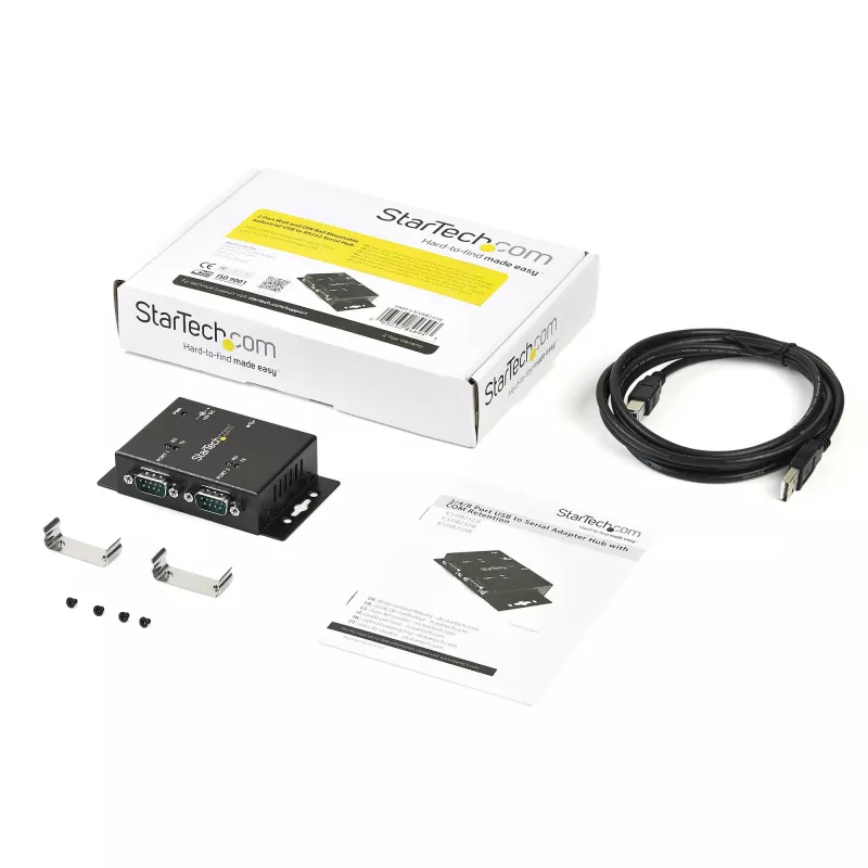 StarTech.com 2-Port industrieller, wandmontierbarer USB-auf-Seriell-Adapter-Hub mit Hutschienenclips