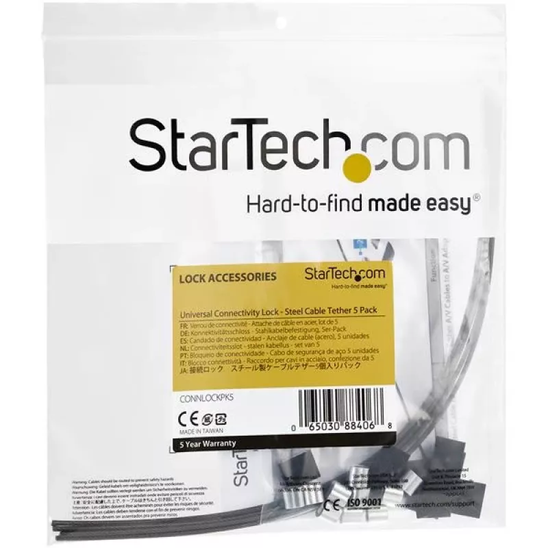 StarTech.com 5er-Pack Sicherheitskabelbefestigungen für Adapter & Dongles – Universelle Kabel-Adapter-Befestigung – Befestigungskabel – Verstellbare Länge Diebstahlschutz-Kabelbefestigungs-Set – Stahl