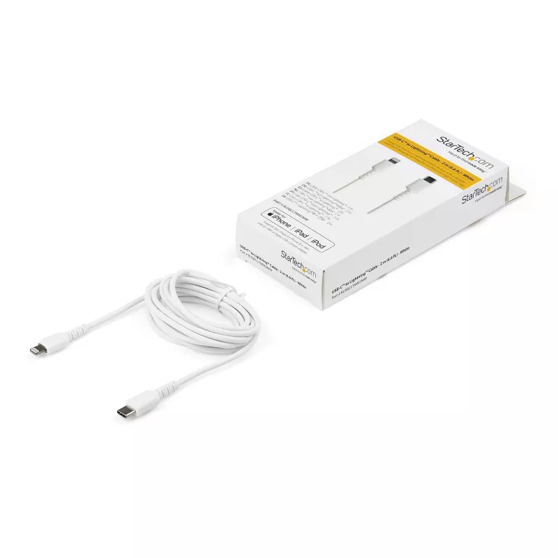 StarTech.com 1,8 m langlebiges weißes USB-C-auf-Lightning-Kabel – strapazierfähiges, robustes Aramidfaser-USB-Typ-C-auf-Lightning-Lade-/Sync-Stromkabel – Apple MFi-zertifiziertes iPad/iPhone 12
