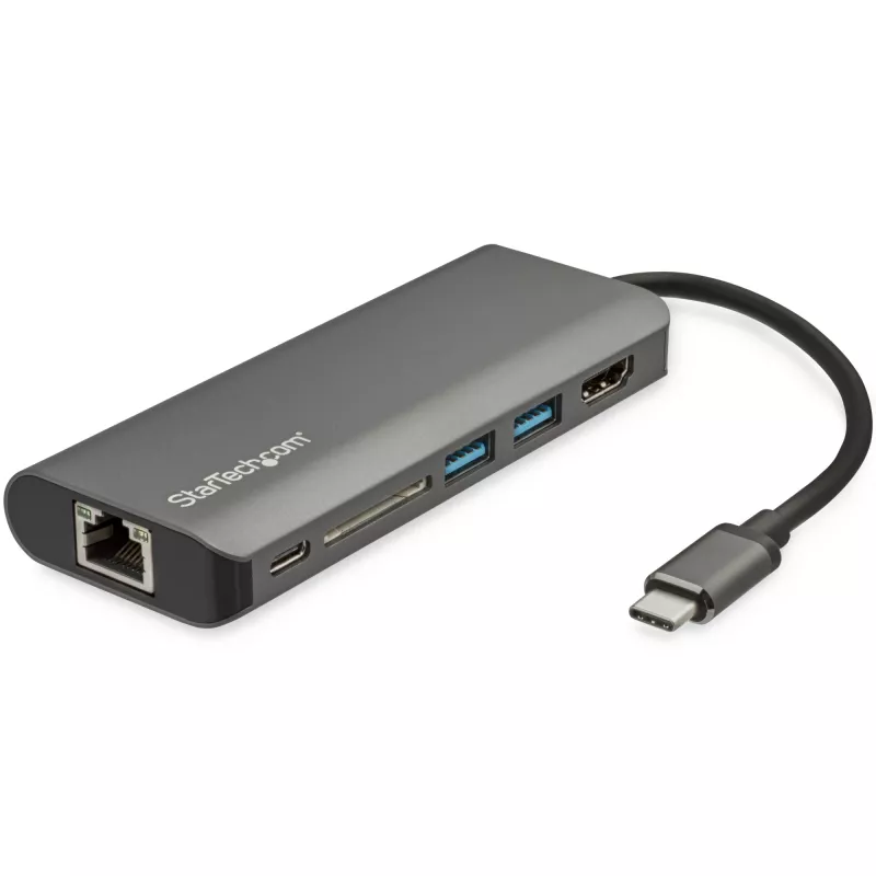 StarTech.com USB C Multiport-Adapter – USB-C Travel Dock mit 4K HDMI, 3x USB 3.0 Hub, SD/SDHC, GbE, 60W PD 3.0 Pass-Through – USB Type-C/Thunderbolt 3 – Ersetzt DKT30CSDHPD