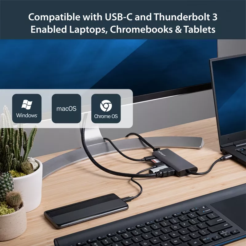 StarTech.com USB C Multiport-Adapter – USB-C Travel Dock mit 4K HDMI, 3x USB 3.0 Hub, SD/SDHC, GbE, 60W PD 3.0 Pass-Through – USB Type-C/Thunderbolt 3 – Ersetzt DKT30CSDHPD