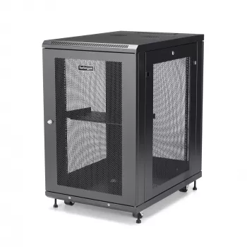 StarTech.com 4-Pfosten 18U Server-Rack-Schrank, abschließbarer 19-Zoll-Daten-Rack-Schrank für Computer / AV / IT-Equipment, Büro- / Heimnetzwerk-Rack mit Rollen & verstellbaren Montageschienen