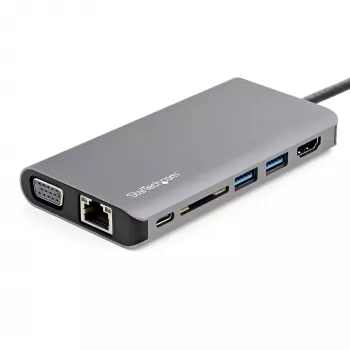 StarTech.com USB-C-Multiport-Adapter – USB-C Mini Travel Dock mit 4K HDMI oder 1080p VGA – 3x USB 3.0 Hub, SD, GbE, Audio, 100W PD Pass-Through – Tragbare Dockingstation für Laptop/Tablet