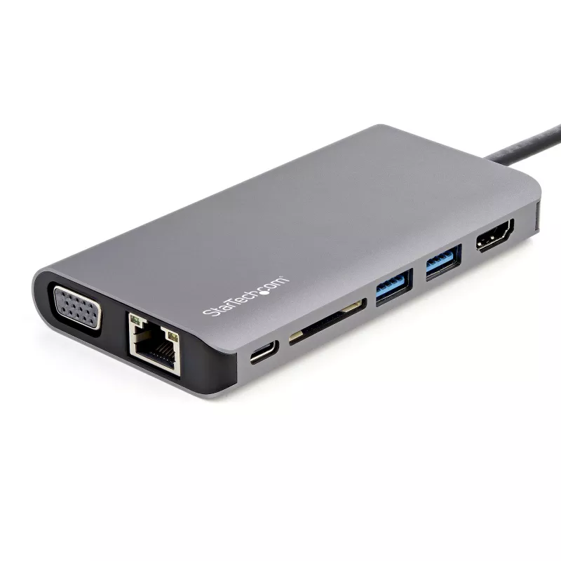 StarTech.com USB-C-Multiport-Adapter – USB-C Mini Travel Dock mit 4K HDMI oder 1080p VGA – 3x USB 3.0 Hub, SD, GbE, Audio, 100W PD Pass-Through – Tragbare Dockingstation für Laptop/Tablet