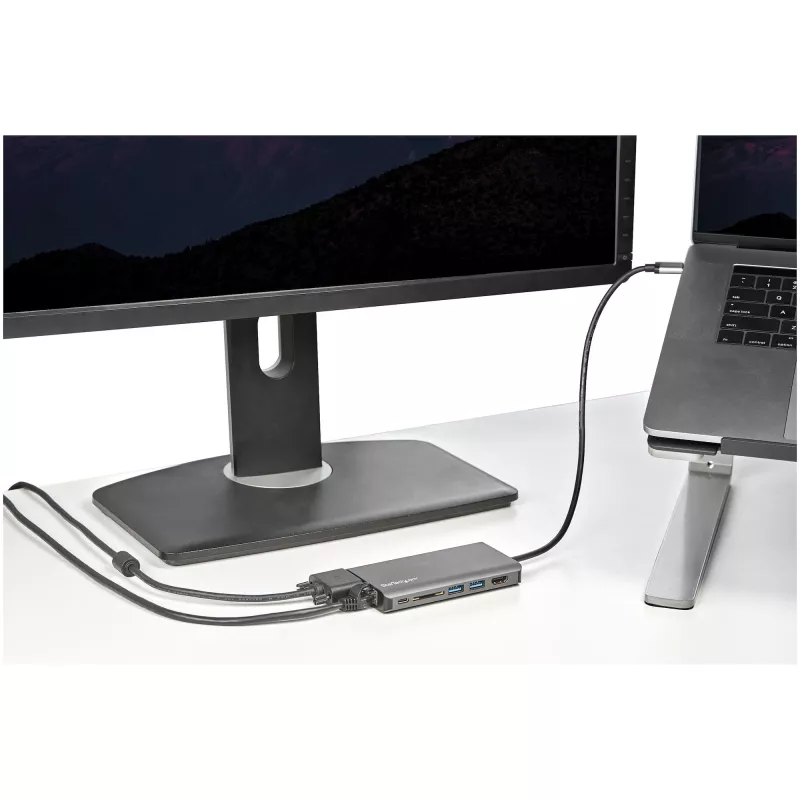 StarTech.com USB-C-Multiport-Adapter – USB-C Mini Travel Dock mit 4K HDMI oder 1080p VGA – 3x USB 3.0 Hub, SD, GbE, Audio, 100W PD Pass-Through – Tragbare Dockingstation für Laptop/Tablet