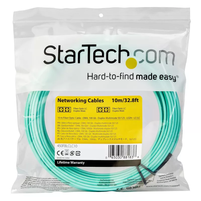 StarTech.com 10m (30ft) LC/UPC zu LC/UPC OM4 Multimode Glasfaserkabel, 50/125µm LOMMF/VCSEL Zipcord Faser, 100G, geringe Einfügedämpfung – LSZH Glasfaser-Jumperkabel