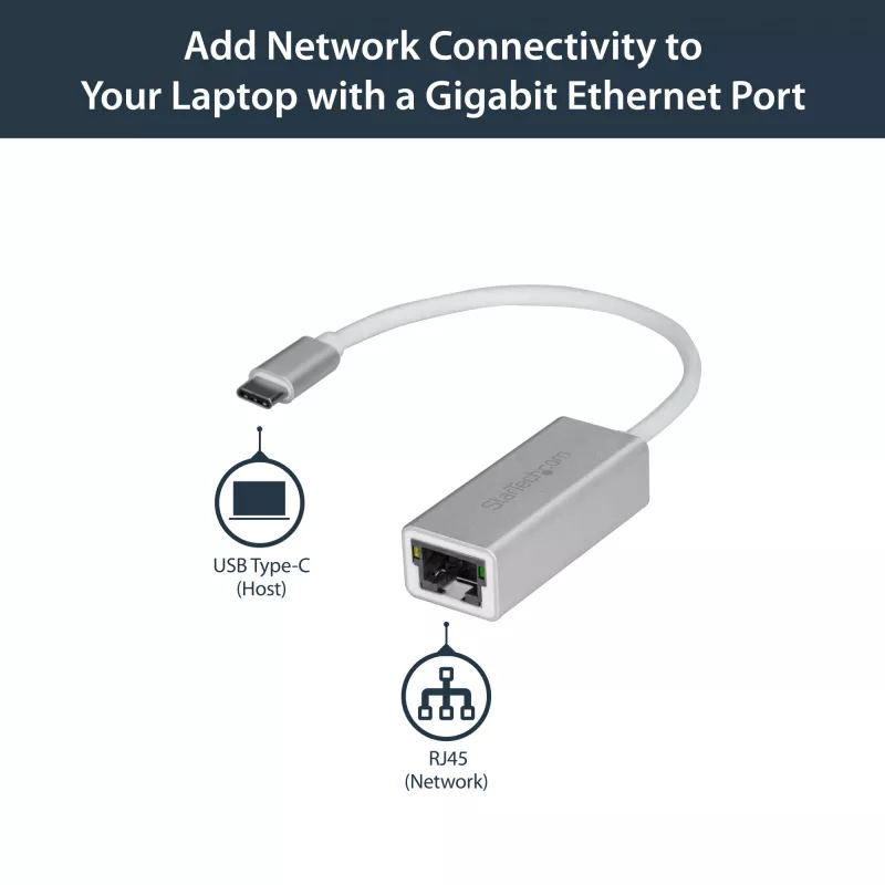 StarTech.com USB-C-zu-Gigabit-Netzwerkadapter – Silber, Kabelgebunden, USB, Ethernet, 5000 Mbit/s, Silber
