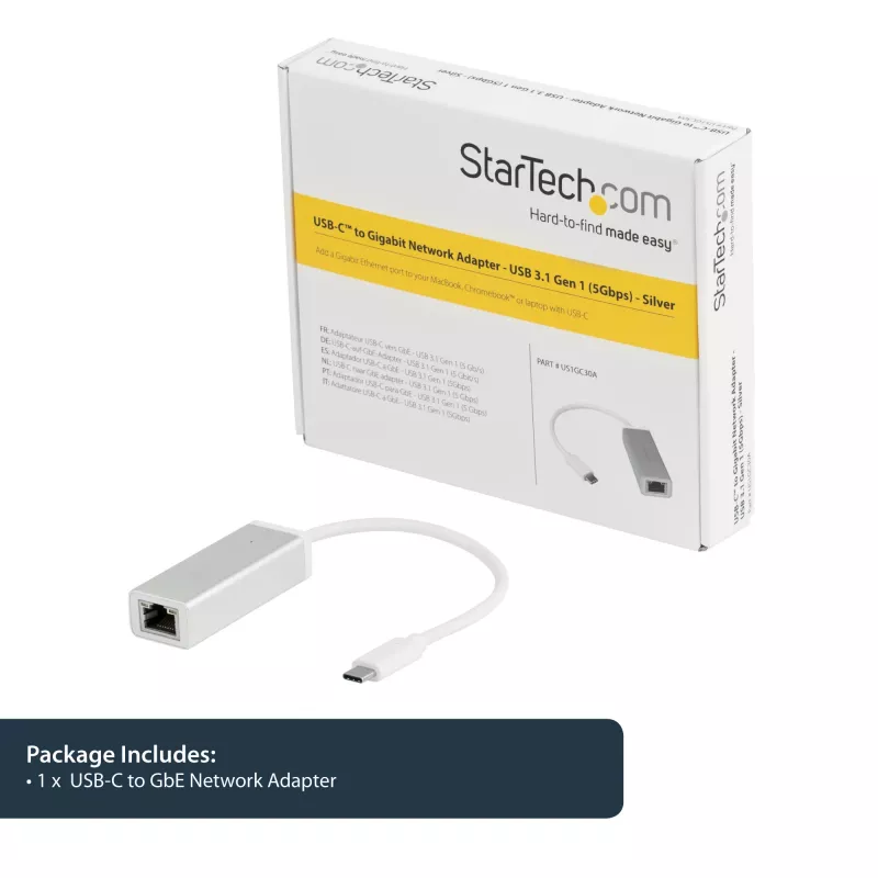 StarTech.com USB-C-zu-Gigabit-Netzwerkadapter – Silber, Kabelgebunden, USB, Ethernet, 5000 Mbit/s, Silber