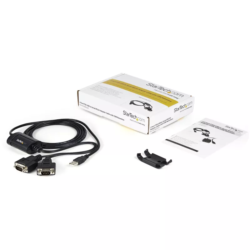 StarTech.com 1,8 m 2-Port FTDI USB zu Seriell RS232 Adapterkabel mit COM Retention, USB zu RS232 Adapter - TAA