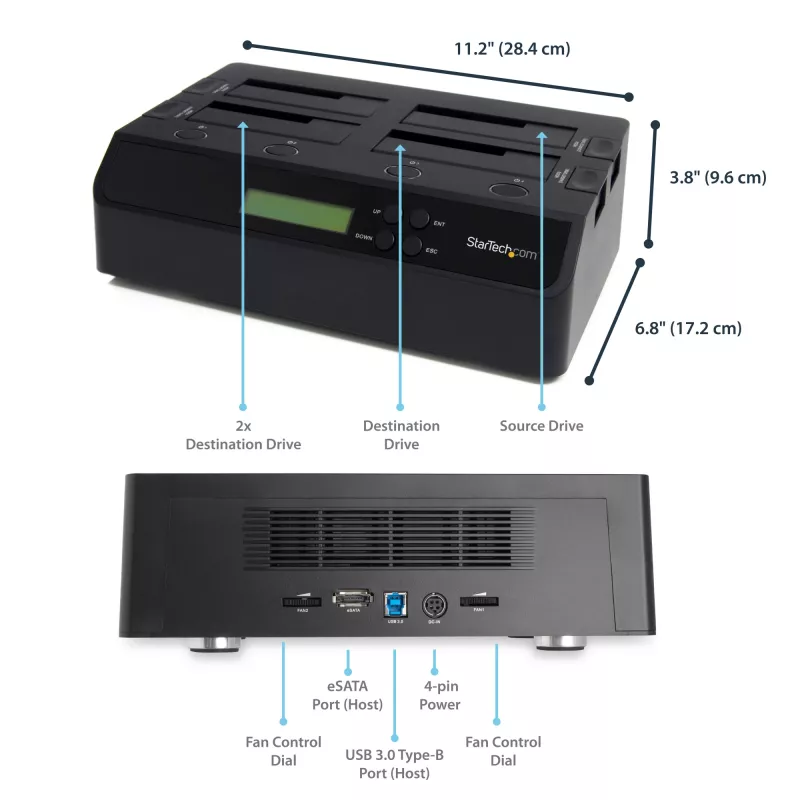StarTech.com 4 Bay USB 3.0 eSATA zu SATA Standalone 1:3 HDD Festplatten-Duplikator-Dock
