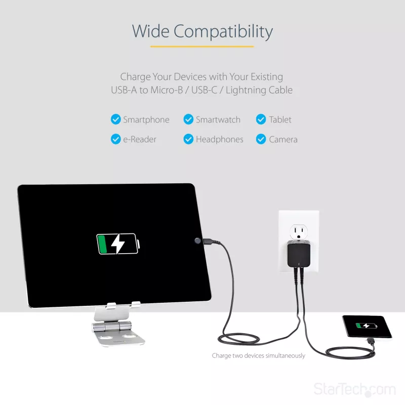 StarTech.com Dual-Port USB-Wandladegerät – internationale Reisen – 17W/3,4A – schwarz