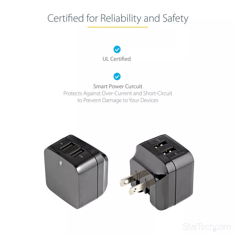 StarTech.com Dual-Port USB-Wandladegerät – internationale Reisen – 17W/3,4A – schwarz