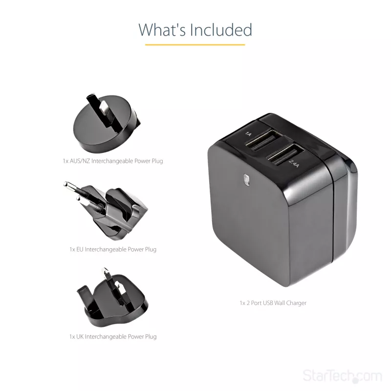 StarTech.com Dual-Port USB-Wandladegerät – internationale Reisen – 17W/3,4A – schwarz