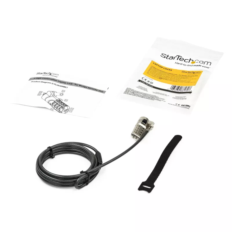 StarTech.com 2 m Laptop-Kabelschloss – 4-stellige Zahlenkombination Laptop/Desktop Sicherheits-Kabelschloss für Wedge-Slot-Computer – Antidiebstahl Vinylbeschichtetes Stahl-Kombischloss – Tragbar