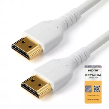 StarTech.com 6ft (2m) schlank HDMI 2.0-Kabel, flexibles, Premium-zertifiziertes HDMI-Kabel mit Ethernet, UHD 4K 60Hz HDR10, robustes Aramidfaser-Design mit TPE-Mantel, Weiß
