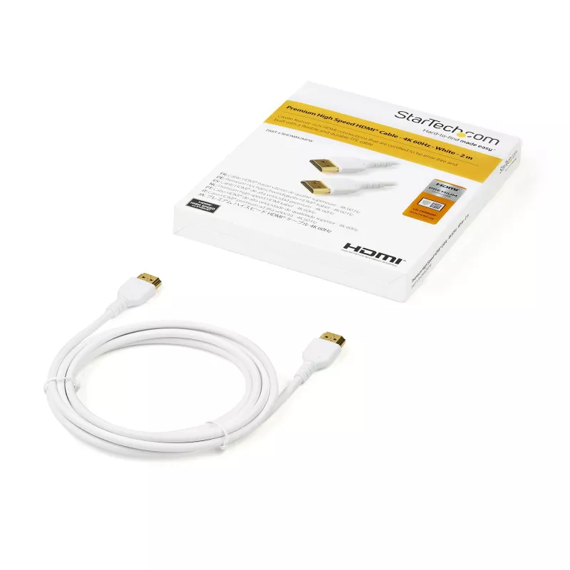 StarTech.com 6ft (2m) schlank HDMI 2.0-Kabel, flexibles, Premium-zertifiziertes HDMI-Kabel mit Ethernet, UHD 4K 60Hz HDR10, robustes Aramidfaser-Design mit TPE-Mantel, Weiß