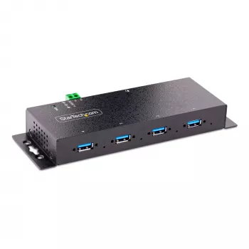StarTech.com 4-Port industrieller USB 3.0 5Gbps Hub, robuster USB-Hub mit ESD-Schutz, DIN-/Wand-/Tischmontage USB-A Hub, USB-Erweiterung mit Verriegelungsanschlüssen, Heavy Duty – TAA