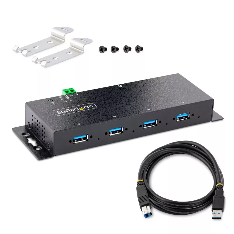 StarTech.com 4-Port industrieller USB 3.0 5Gbps Hub, robuster USB-Hub mit ESD-Schutz, DIN-/Wand-/Tischmontage USB-A Hub, USB-Erweiterung mit Verriegelungsanschlüssen, Heavy Duty – TAA