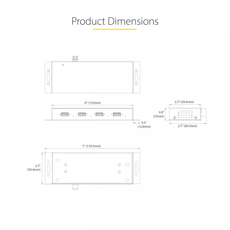 StarTech.com 4-Port industrieller USB 3.0 5Gbps Hub, robuster USB-Hub mit ESD-Schutz, DIN-/Wand-/Tischmontage USB-A Hub, USB-Erweiterung mit Verriegelungsanschlüssen, Heavy Duty – TAA