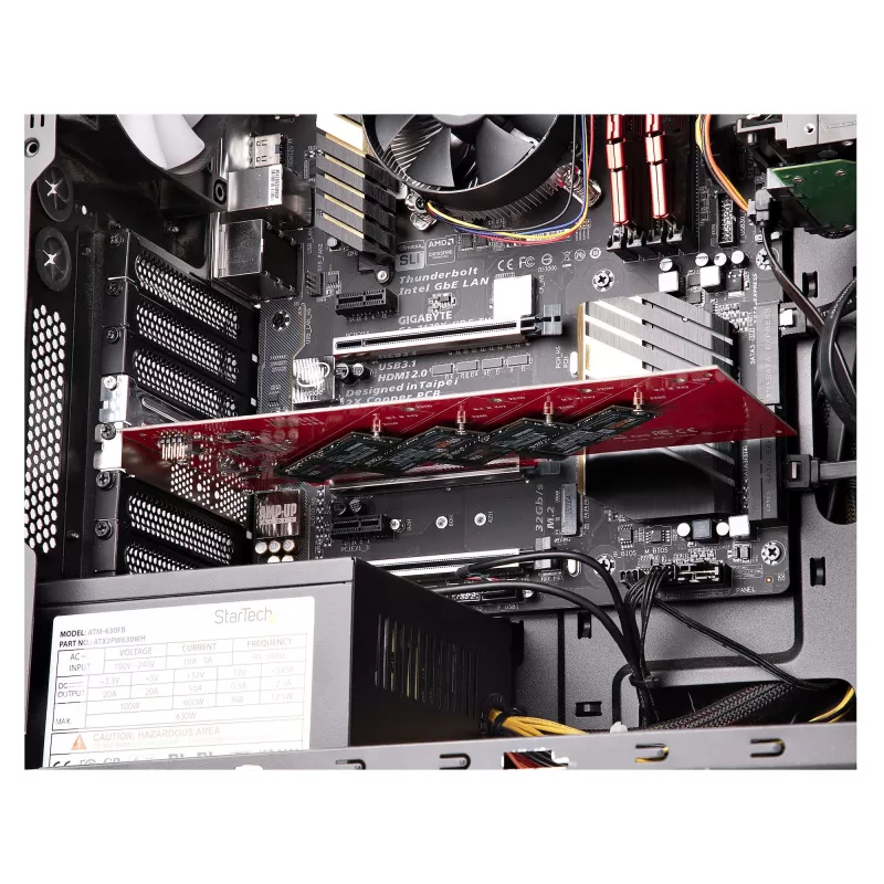 StarTech.com Quad M.2 PCIe-Adapterkarte, PCIe x16 auf Quad NVMe oder AHCI M.2 SSDs, PCI Express 4.0, 7,8 GBps/Laufwerk, Bifurkation erforderlich, Windows/Linux-kompatibel