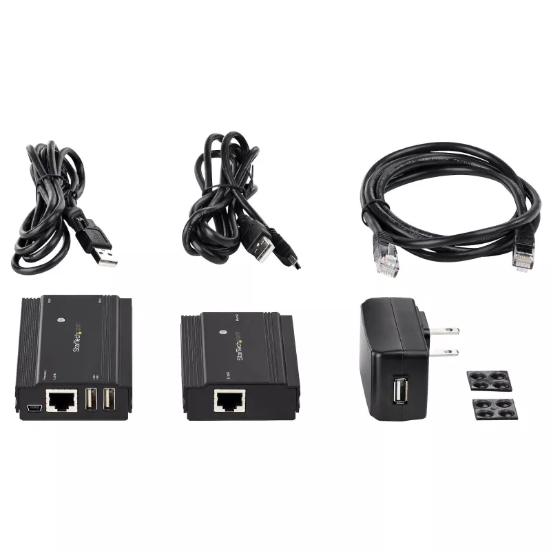 StarTech.com 4-Port USB 2.0 Extender Hub über ein einzelnes CAT5e/CAT6 Ethernet-Kabel (RJ45) – 100m – USB Extender Hub Adapter Kit – Metallgehäuse – extern gespeist – 480 Mbit/s