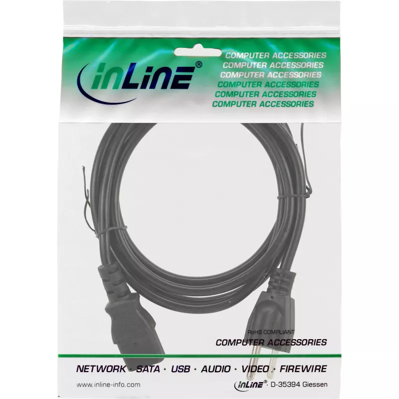 InLine Stromkabel USA-Stecker / 3-poliger IEC C13-Stecker, 18 AWG, 1,8 m