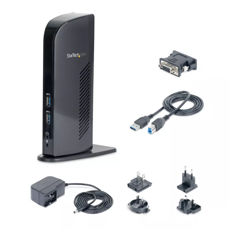 StarTech.com Dual-Monitor USB 3.0 Dockingstation mit HDMI - DVI - 6 x USB-Anschlüsse~Dual-Monitor USB 3.0 Laptop-Dockingstation mit HDMI & DVI/VGA, 6x USB-A Hub, GbE, Audio, Universal Typ-A Dock - Windows/macOS/ChromeOS