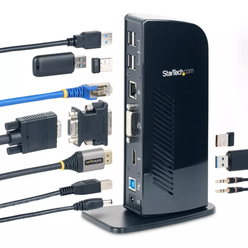 StarTech.com Dual-Monitor USB 3.0 Dockingstation mit HDMI - DVI - 6 x USB-Anschlüsse~Dual-Monitor USB 3.0 Laptop-Dockingstation mit HDMI & DVI/VGA, 6x USB-A Hub, GbE, Audio, Universal Typ-A Dock - Windows/macOS/ChromeOS