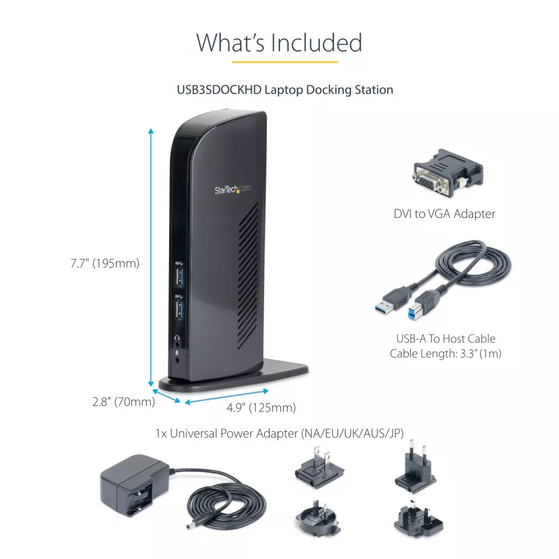 StarTech.com Dual-Monitor USB 3.0 Dockingstation mit HDMI - DVI - 6 x USB-Anschlüsse~Dual-Monitor USB 3.0 Laptop-Dockingstation mit HDMI & DVI/VGA, 6x USB-A Hub, GbE, Audio, Universal Typ-A Dock - Windows/macOS/ChromeOS