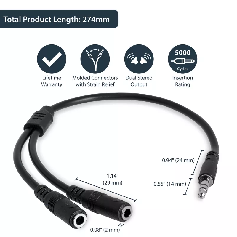 StarTech.com schlank Stereo-Splitterkabel – 3,5-mm-Stecker auf 2x 3,5-mm-Buchse