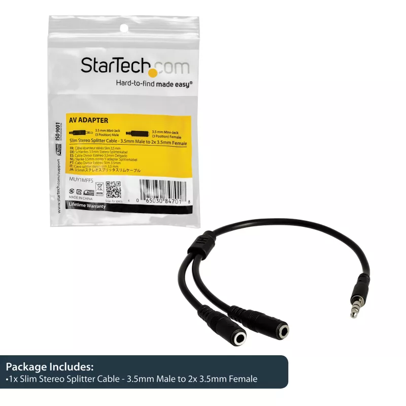 StarTech.com schlank Stereo-Splitterkabel – 3,5-mm-Stecker auf 2x 3,5-mm-Buchse