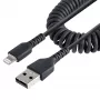 StarTech.com 50cm (20in) USB-auf-Lightning-Kabel, MFi-zertifiziert, gewendeltes iPhone-Ladekabel, Schwarz, strapazierfähiger TPE-Mantel mit Aramidfaser, robustes gewendeltes Lightning-Kabel