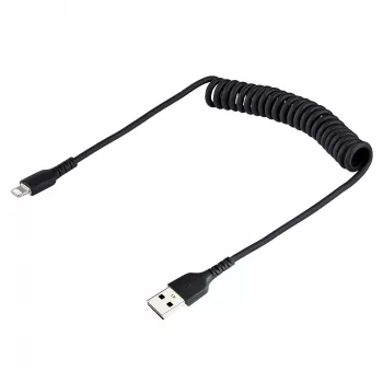 StarTech.com 50cm (20in) USB-auf-Lightning-Kabel, MFi-zertifiziert, gewendeltes iPhone-Ladekabel, Schwarz, strapazierfähiger TPE-Mantel mit Aramidfaser, robustes gewendeltes Lightning-Kabel