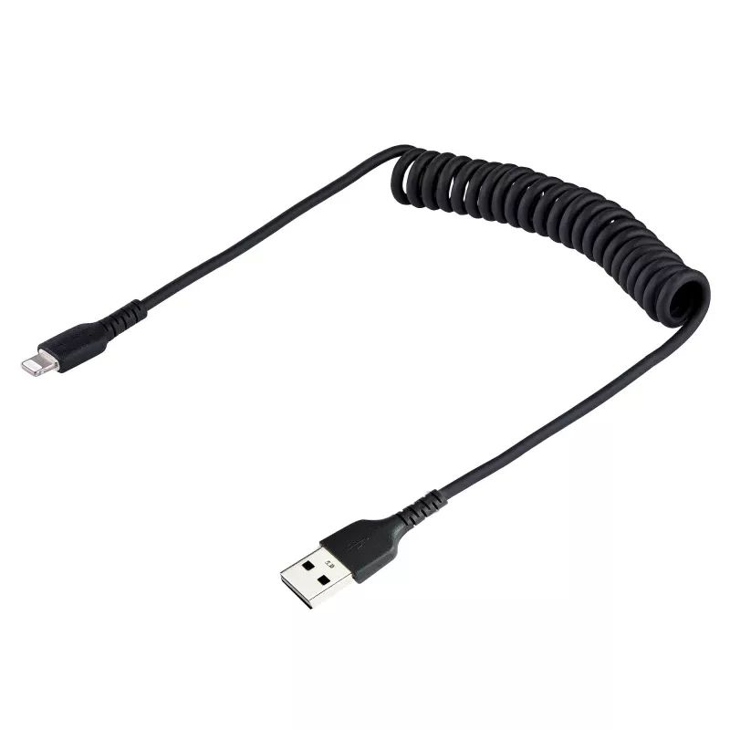 StarTech.com 50cm (20in) USB-auf-Lightning-Kabel, MFi-zertifiziert, gewendeltes iPhone-Ladekabel, Schwarz, strapazierfähiger TPE-Mantel mit Aramidfaser, robustes gewendeltes Lightning-Kabel