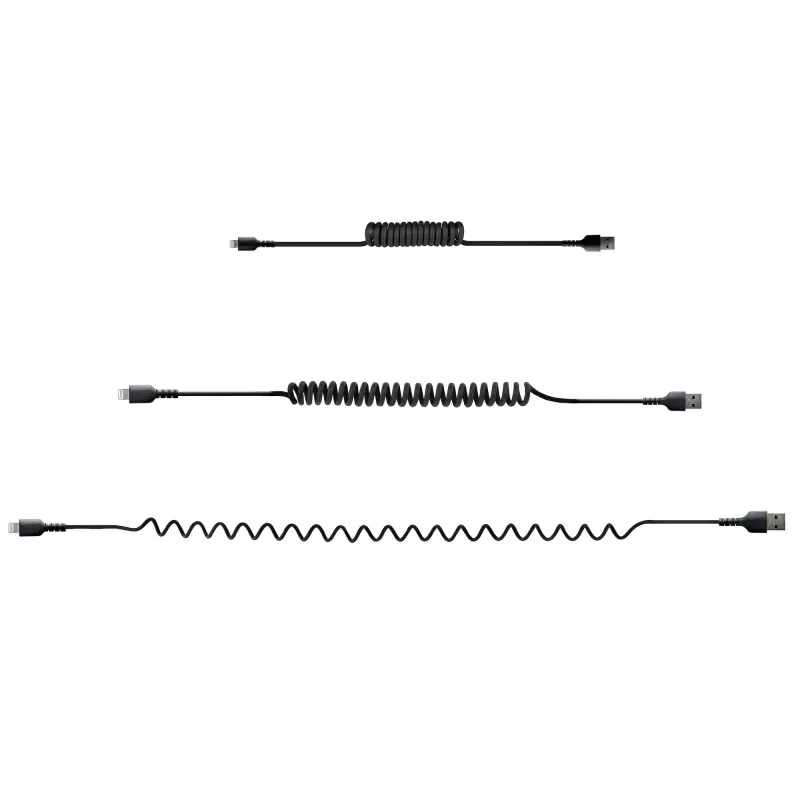 StarTech.com 50cm (20in) USB-auf-Lightning-Kabel, MFi-zertifiziert, gewendeltes iPhone-Ladekabel, Schwarz, strapazierfähiger TPE-Mantel mit Aramidfaser, robustes gewendeltes Lightning-Kabel