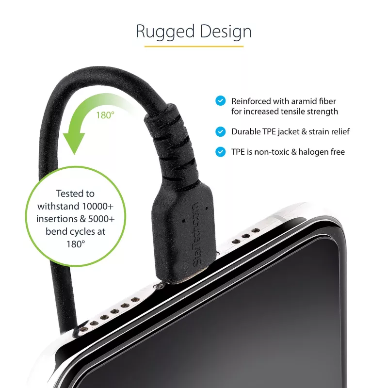 StarTech.com 50cm (20in) USB-auf-Lightning-Kabel, MFi-zertifiziert, gewendeltes iPhone-Ladekabel, Schwarz, strapazierfähiger TPE-Mantel mit Aramidfaser, robustes gewendeltes Lightning-Kabel