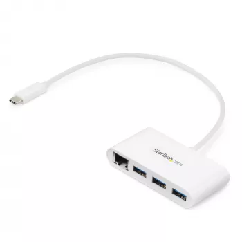 StarTech.com 3-Port USB-C Hub mit Gigabit Ethernet – USB-C auf 3x USB-A – USB 3.0 Hub – Weiß