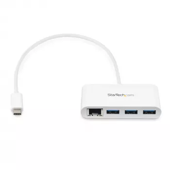 StarTech.com 3-Port USB-C Hub mit Gigabit Ethernet – USB-C auf 3x USB-A – USB 3.0 Hub – Weiß