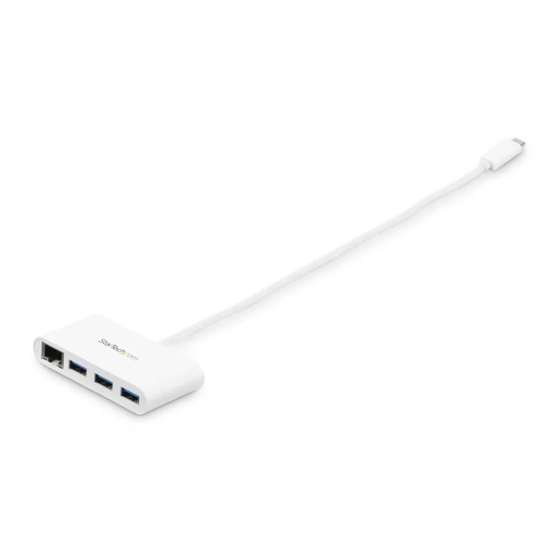 StarTech.com 3-Port USB-C Hub mit Gigabit Ethernet – USB-C auf 3x USB-A – USB 3.0 Hub – Weiß