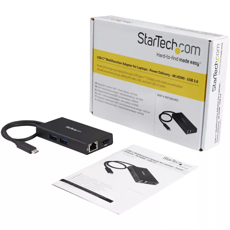 StarTech.com USB-C-Multiport-Adapter – USB-C-Reise-Dockingstation mit 4K HDMI – 60 W Power Delivery Pass-Through, GbE, 2 Ports USB-A 3.0 Hub – Tragbares Mini-USB-Typ-C-Dock für Laptops