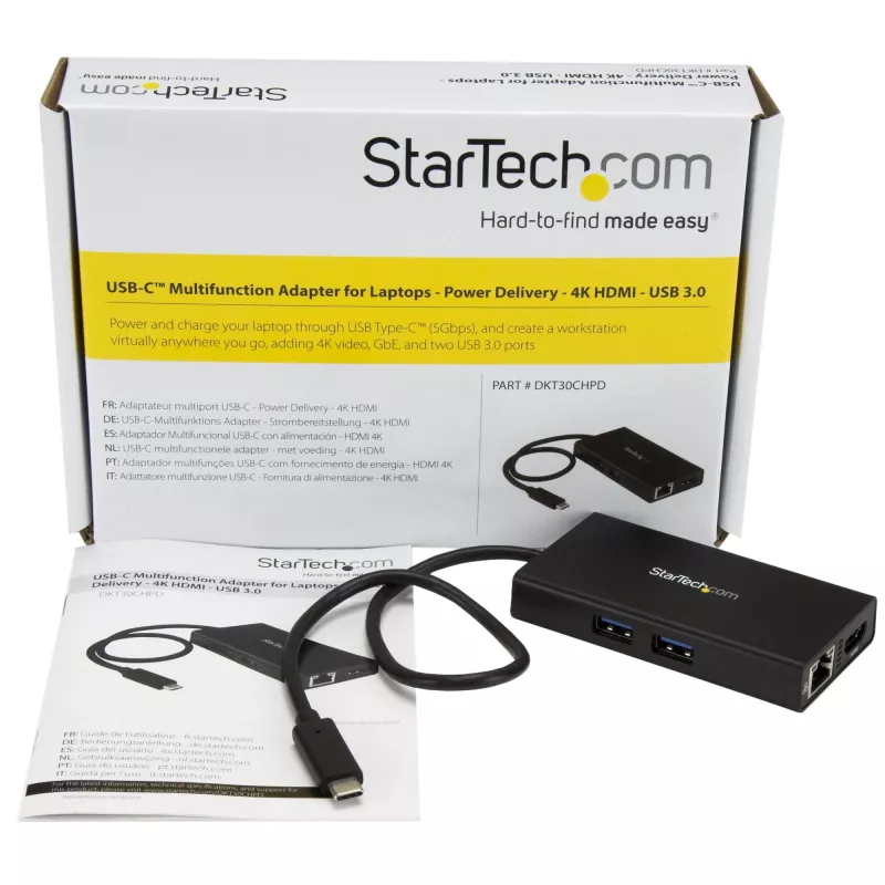 StarTech.com USB-C-Multiport-Adapter – USB-C-Reise-Dockingstation mit 4K HDMI – 60 W Power Delivery Pass-Through, GbE, 2 Ports USB-A 3.0 Hub – Tragbares Mini-USB-Typ-C-Dock für Laptops