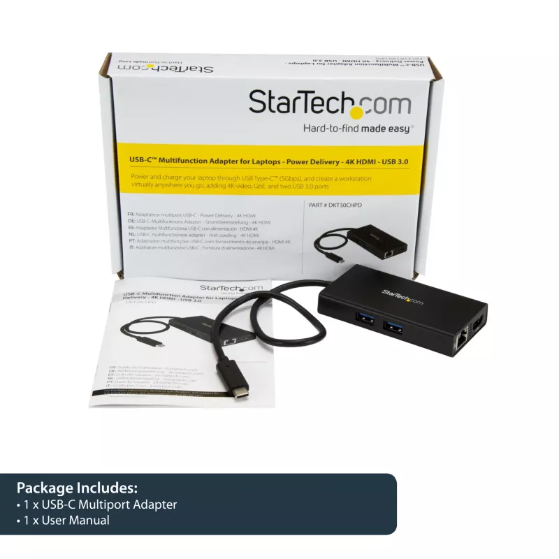 StarTech.com USB-C-Multiport-Adapter – USB-C-Reise-Dockingstation mit 4K HDMI – 60 W Power Delivery Pass-Through, GbE, 2 Ports USB-A 3.0 Hub – Tragbares Mini-USB-Typ-C-Dock für Laptops