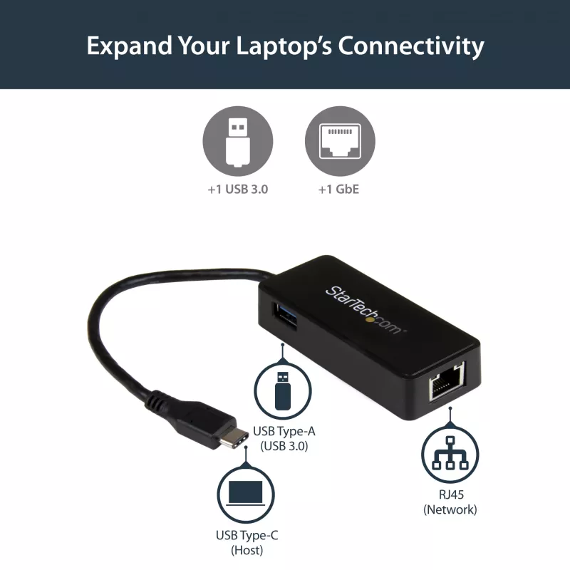 StarTech.com USB-C auf Gigabit Netzwerkadapter mit zusätzlichem USB 3.0 Port