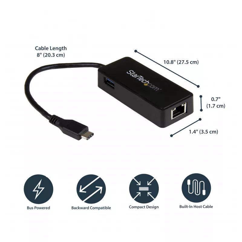 StarTech.com USB-C auf Gigabit Netzwerkadapter mit zusätzlichem USB 3.0 Port