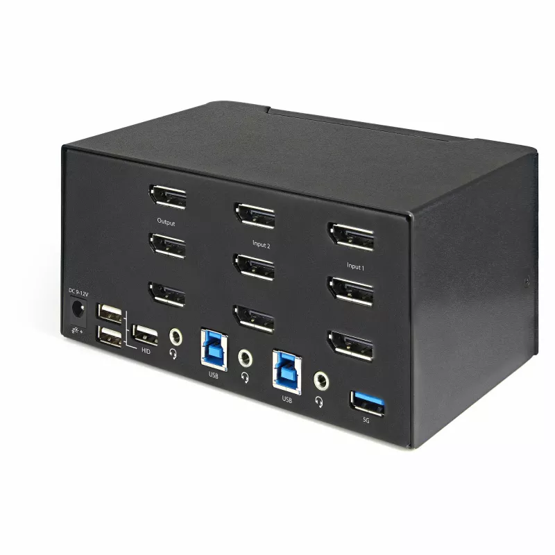 StarTech.com 2-Port Triple-Monitor DisplayPort KVM-Switch – 4K 60Hz UHD HDR – Desktop DP 1.2 KVM mit 2-Port USB 3.0 Hub (5 Gbit/s) & 4x USB 2.0 HID-Ports, Audio – Hotkey-Umschaltung – TAA