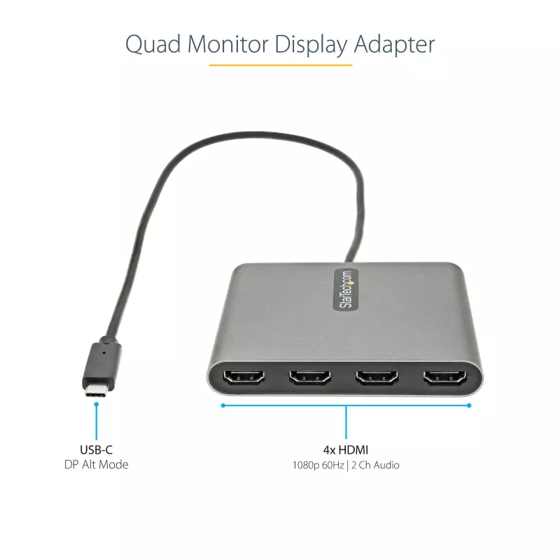 StarTech.com USB-C auf Quad HDMI Adapter, USB-C zu 4x HDMI Monitor Konverter für Windows (keine Unterstützung für macOS/ChromeOS/Linux) - TAA